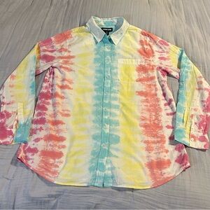 Lands' End Women’s Multicolor Tie-Dye Cotton Button Down Shirt Sz M